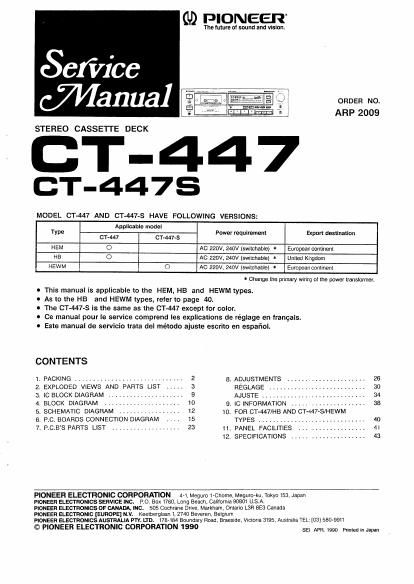 pioneer ct 447 service manual