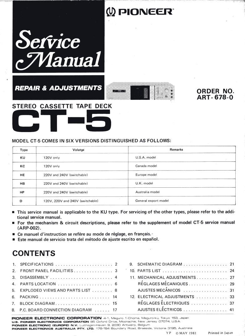 pioneer ct 5 service manual