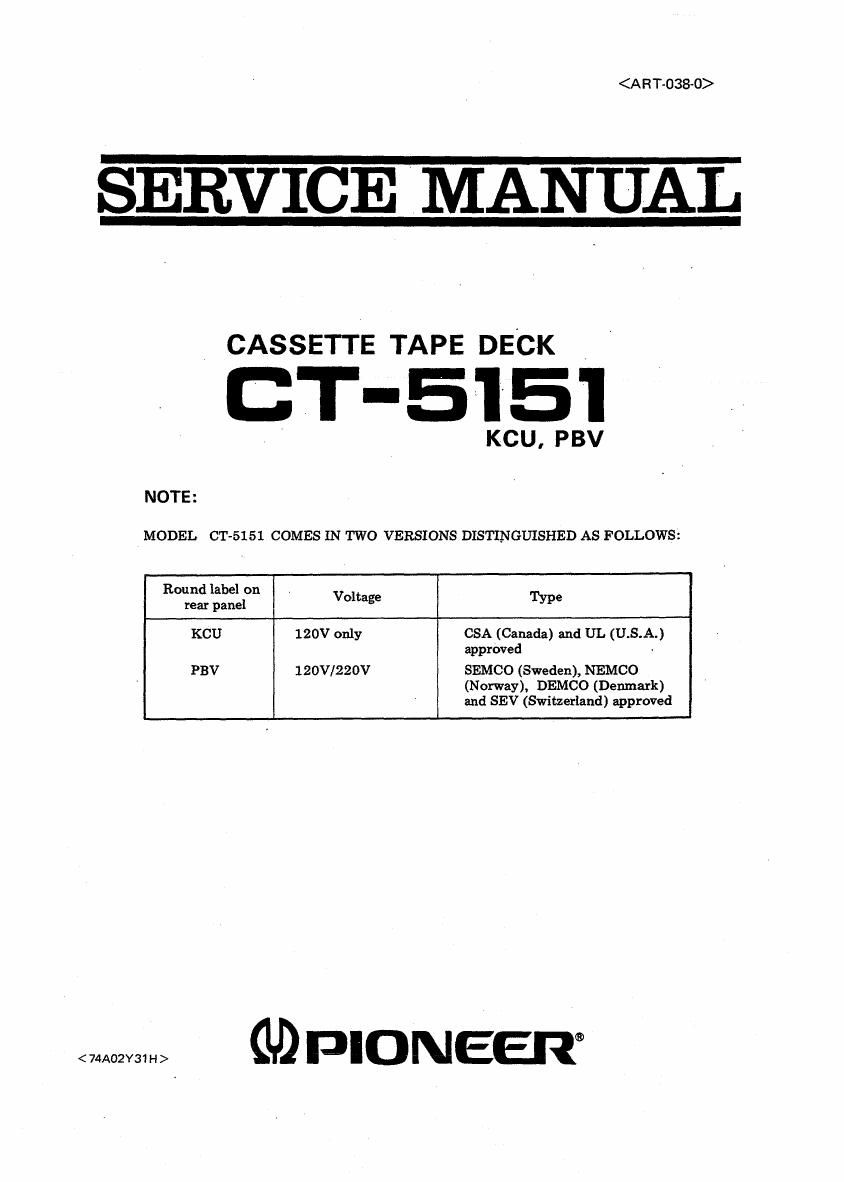 pioneer ct 5151 service manual