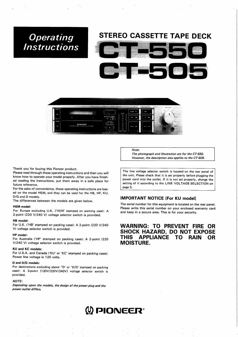 pioneer ct 550 owners manual