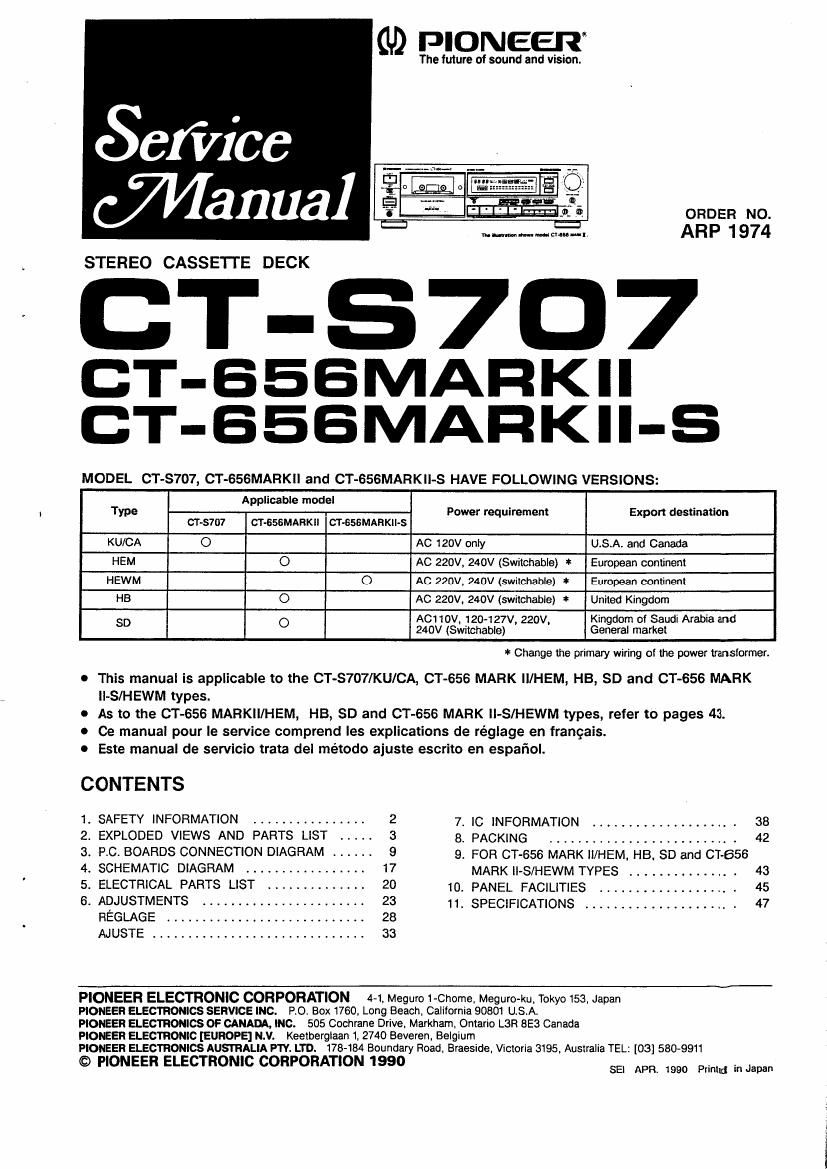 pioneer ct 656 mk2 service manual