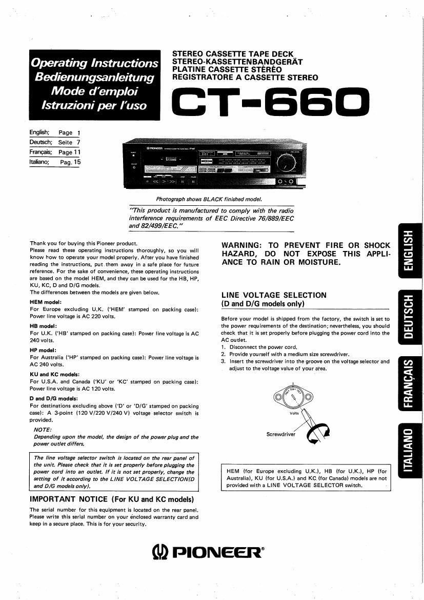 pioneer ct 660 owners manual
