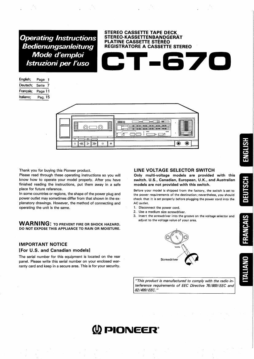 pioneer ct 670 owners manual