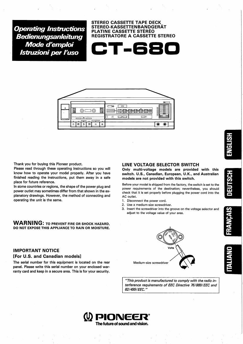 pioneer ct 680 owners manual