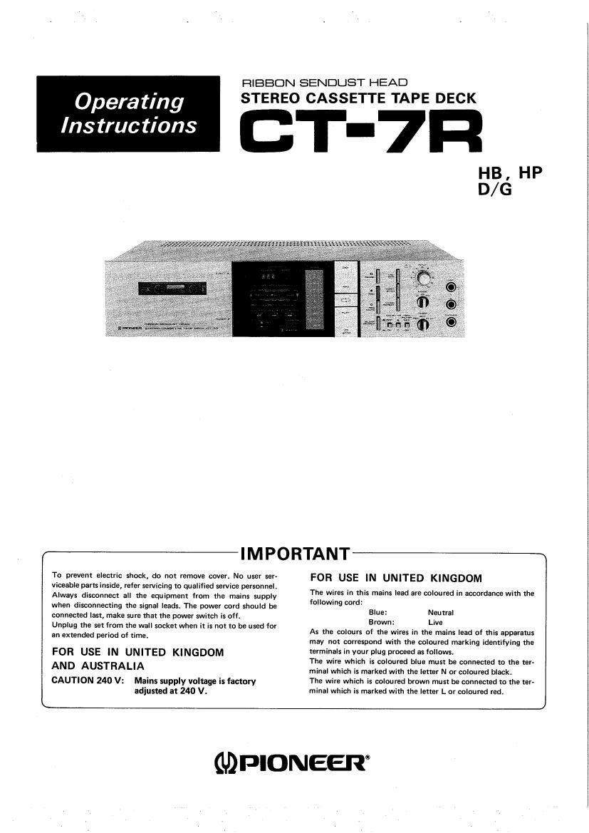 pioneer ct 7 r owners manual