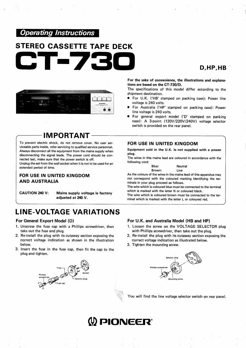 pioneer ct 730 owners manual