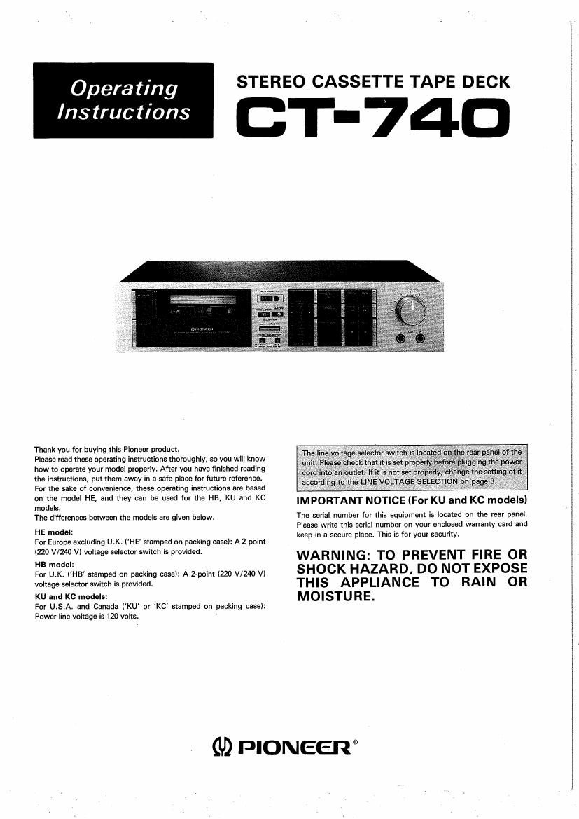 pioneer ct 740 owners manual