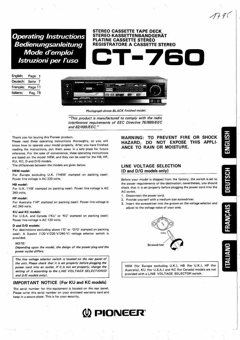 pioneer ct 760 owners manual