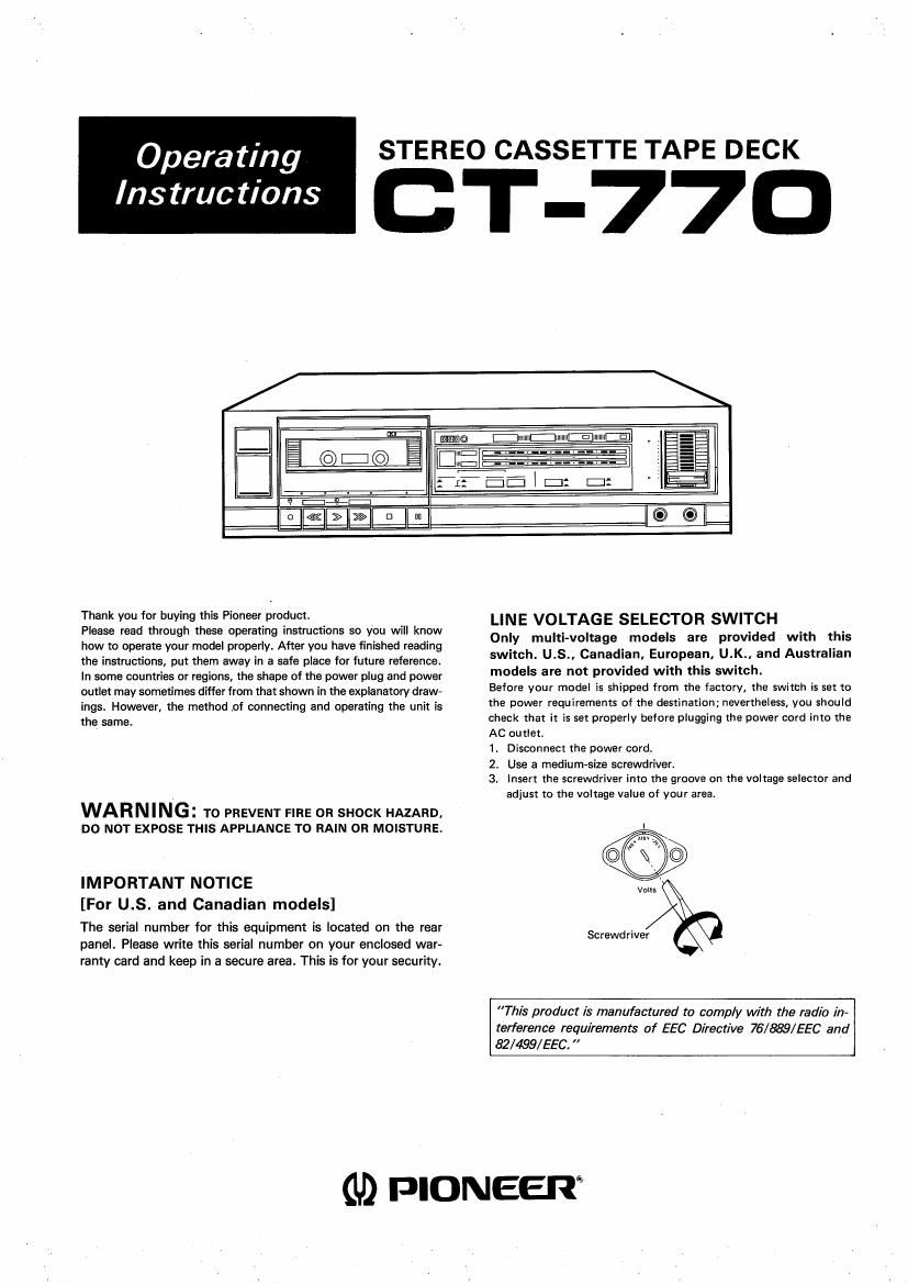 pioneer ct 770 owners manual