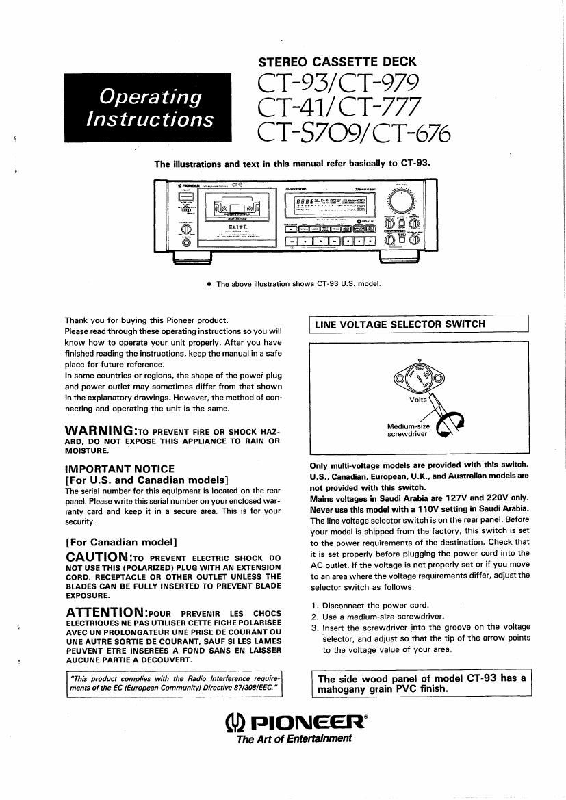 pioneer ct 777 owners manual
