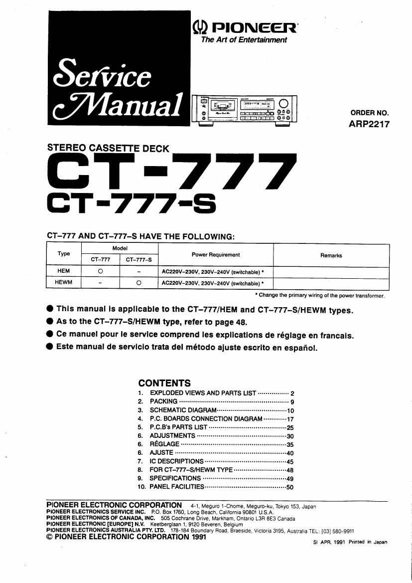 pioneer ct 777 service manual