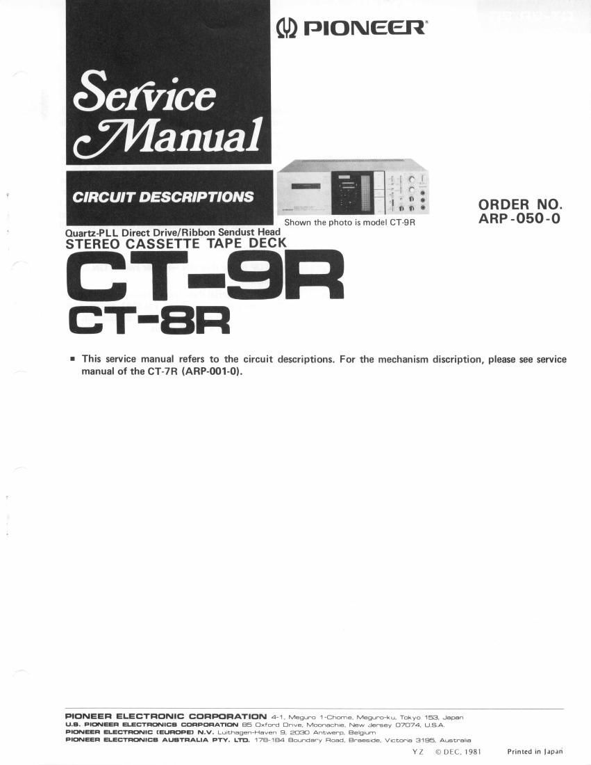 pioneer ct 8 r schematic