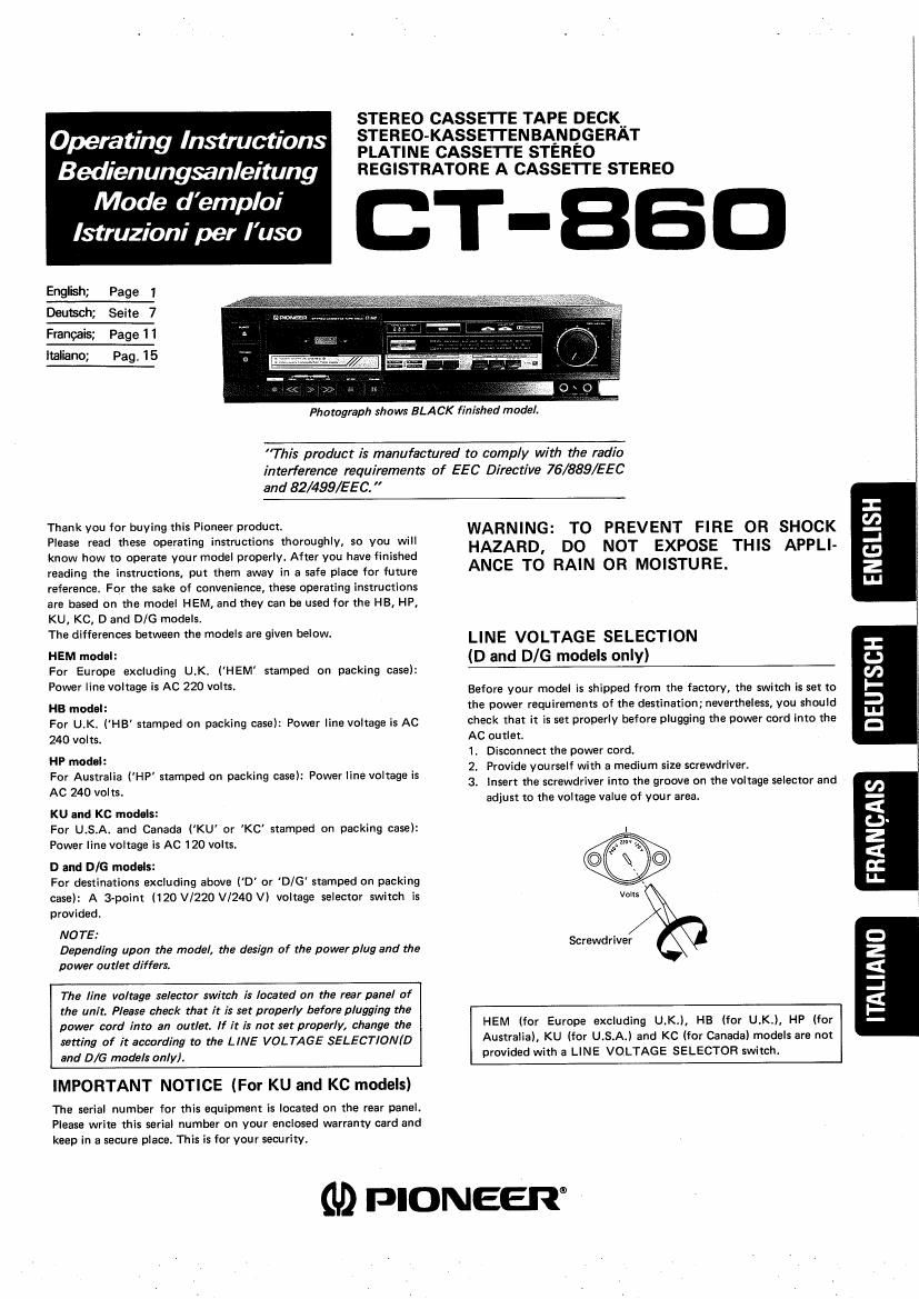 pioneer ct 860 owners manual