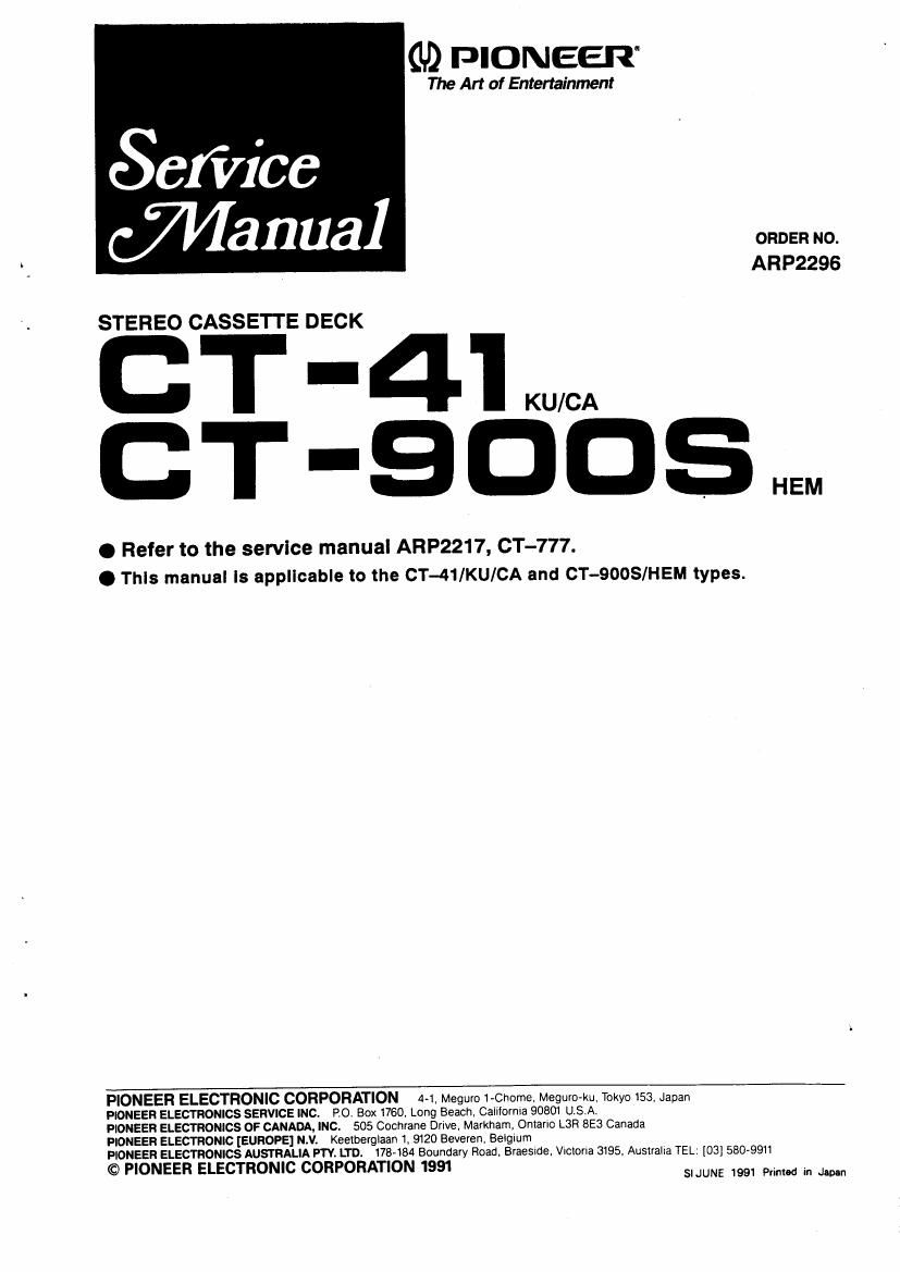 Service Manual-Anleitung für Pioneer CT-S920S,CT-95 