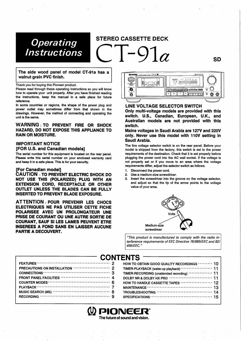 pioneer ct 91 a owners manual