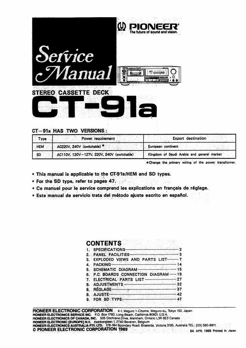 pioneer ct 91 a service manual