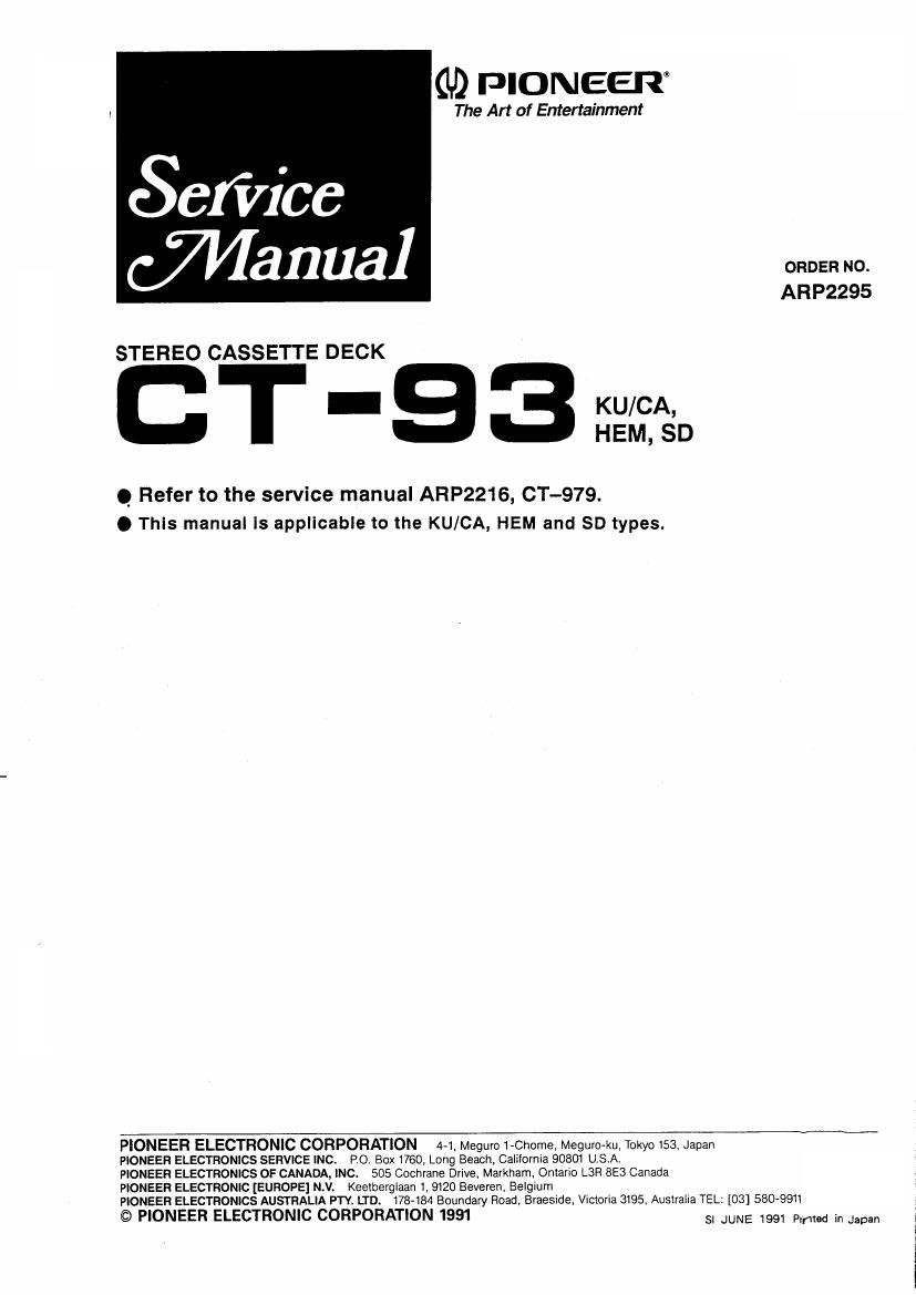 pioneer ct 93 service manual