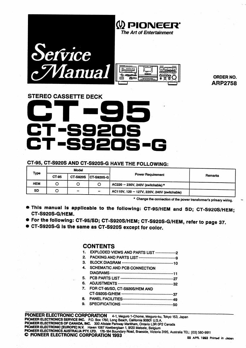 pioneer ct 95 service manual