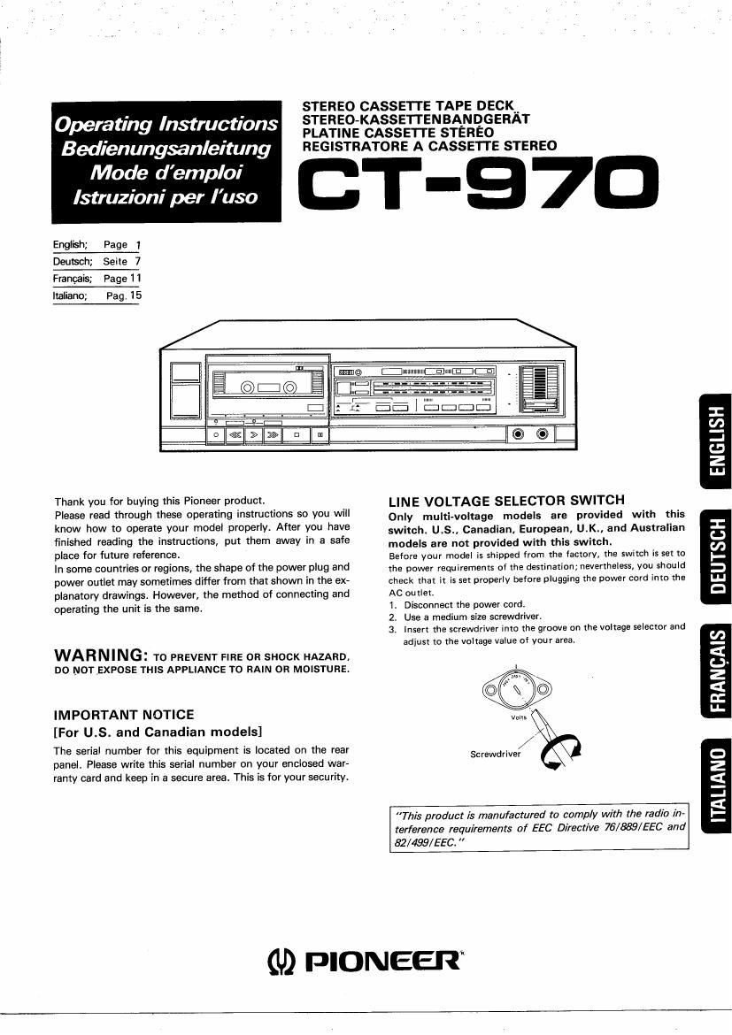 pioneer ct 970 owners manual