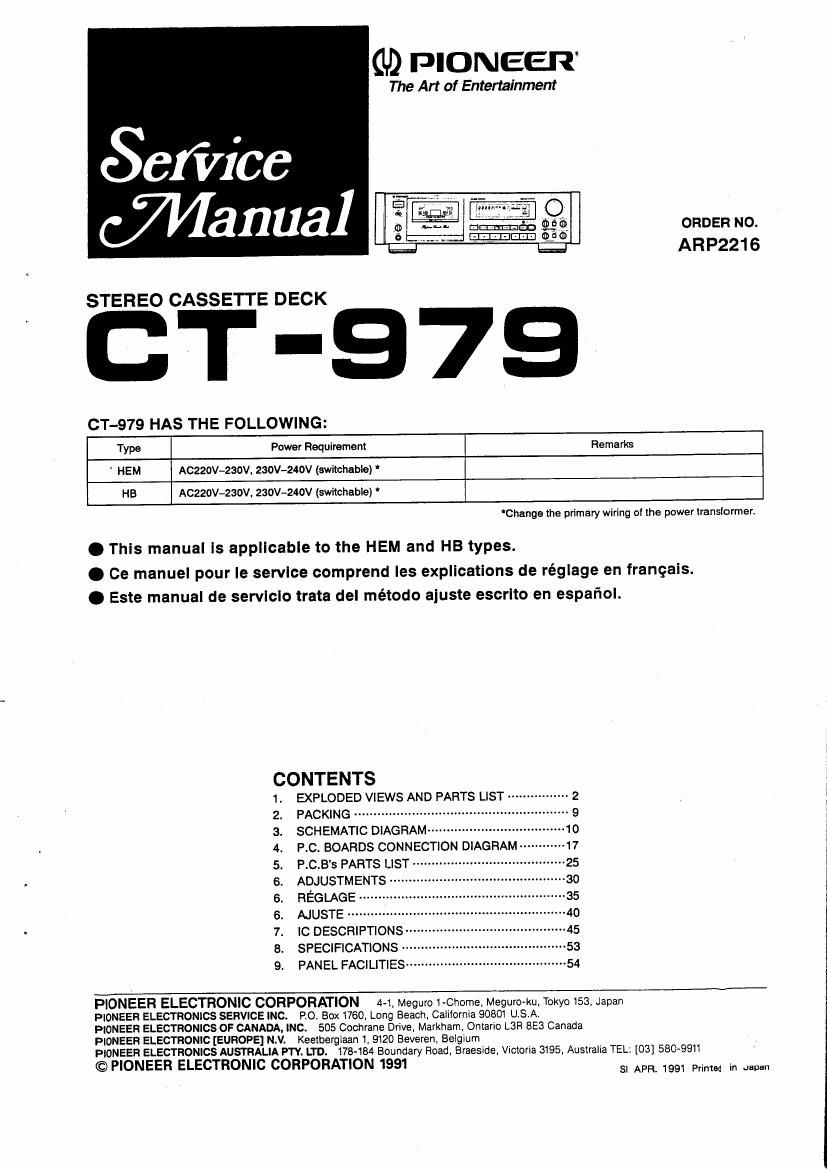 pioneer ct 979 service manual