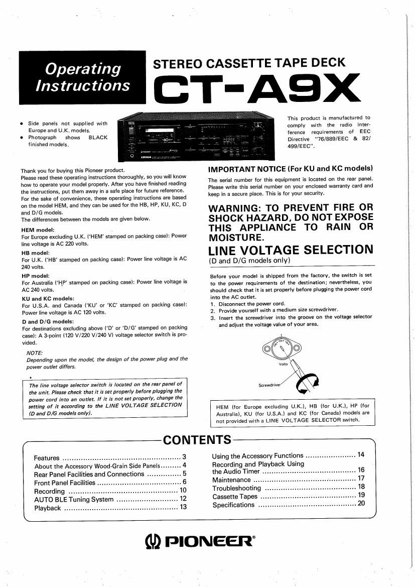 pioneer cta 9 x owners manual