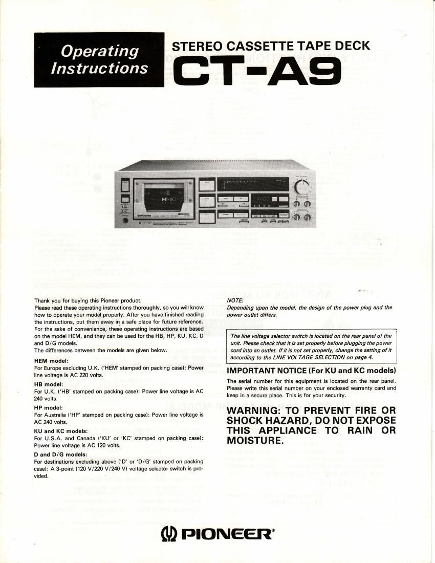 pioneer cta 9 owners manual