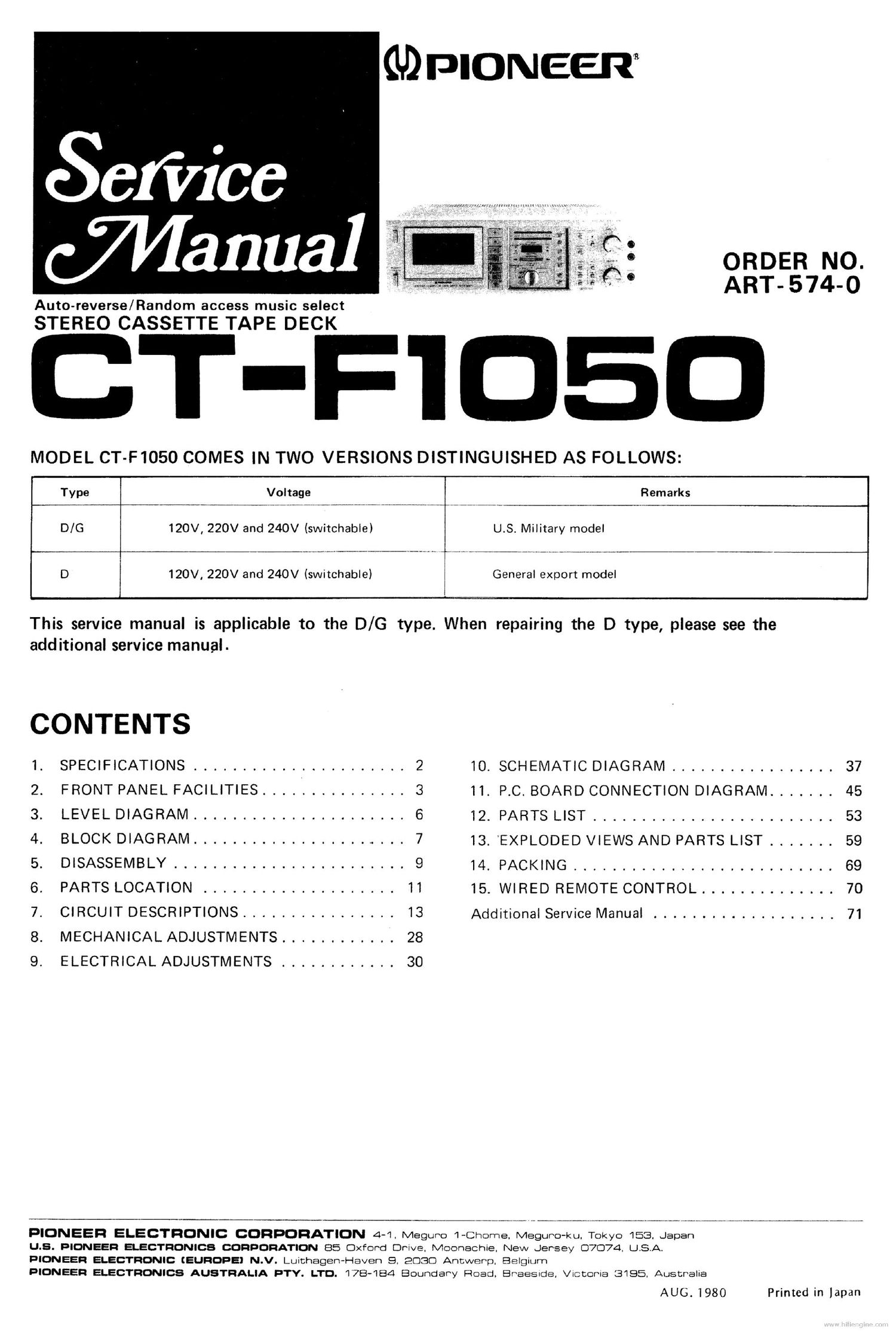 pioneer ctf 1050 service manual