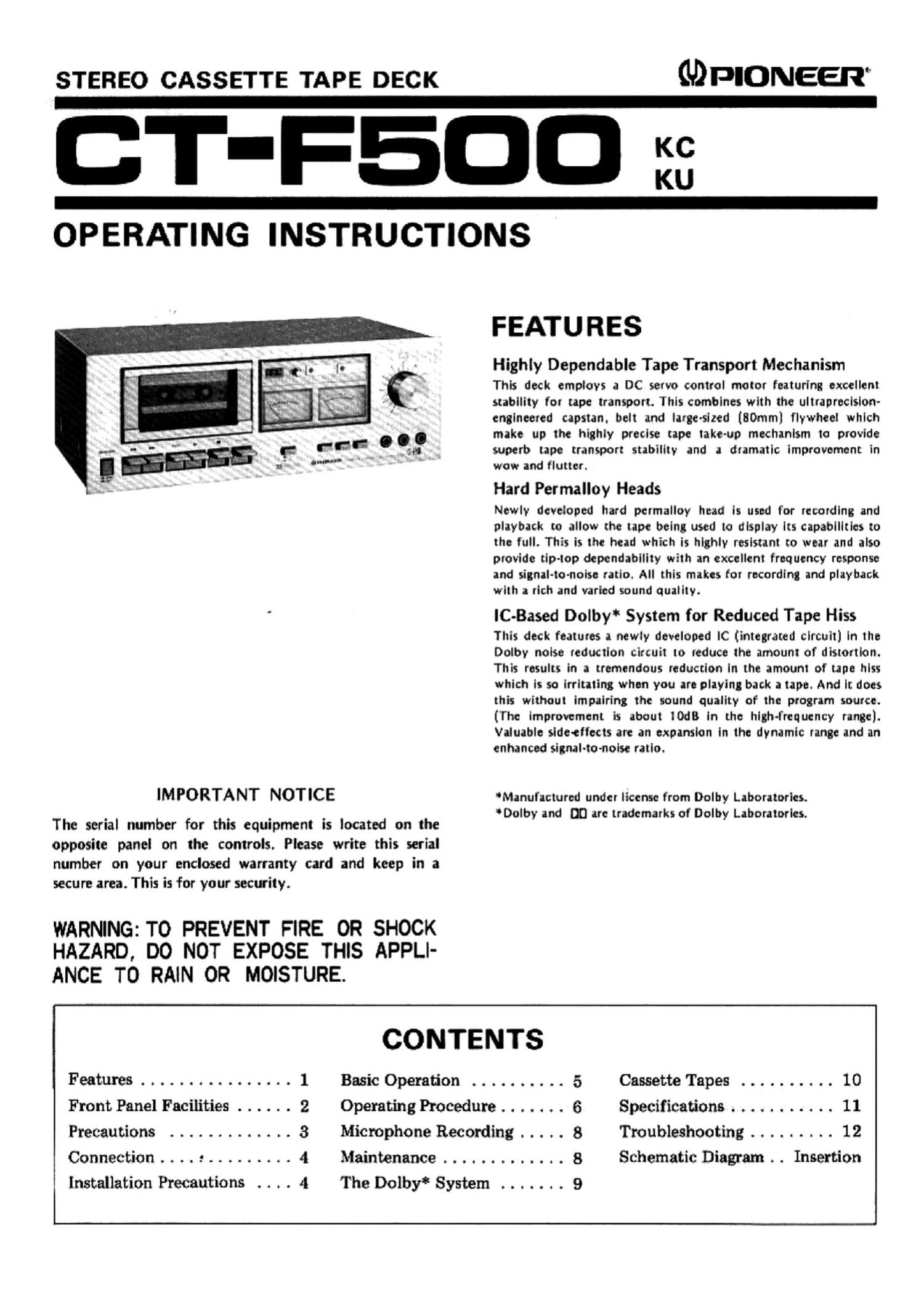 pioneer ctf 500 owners manual