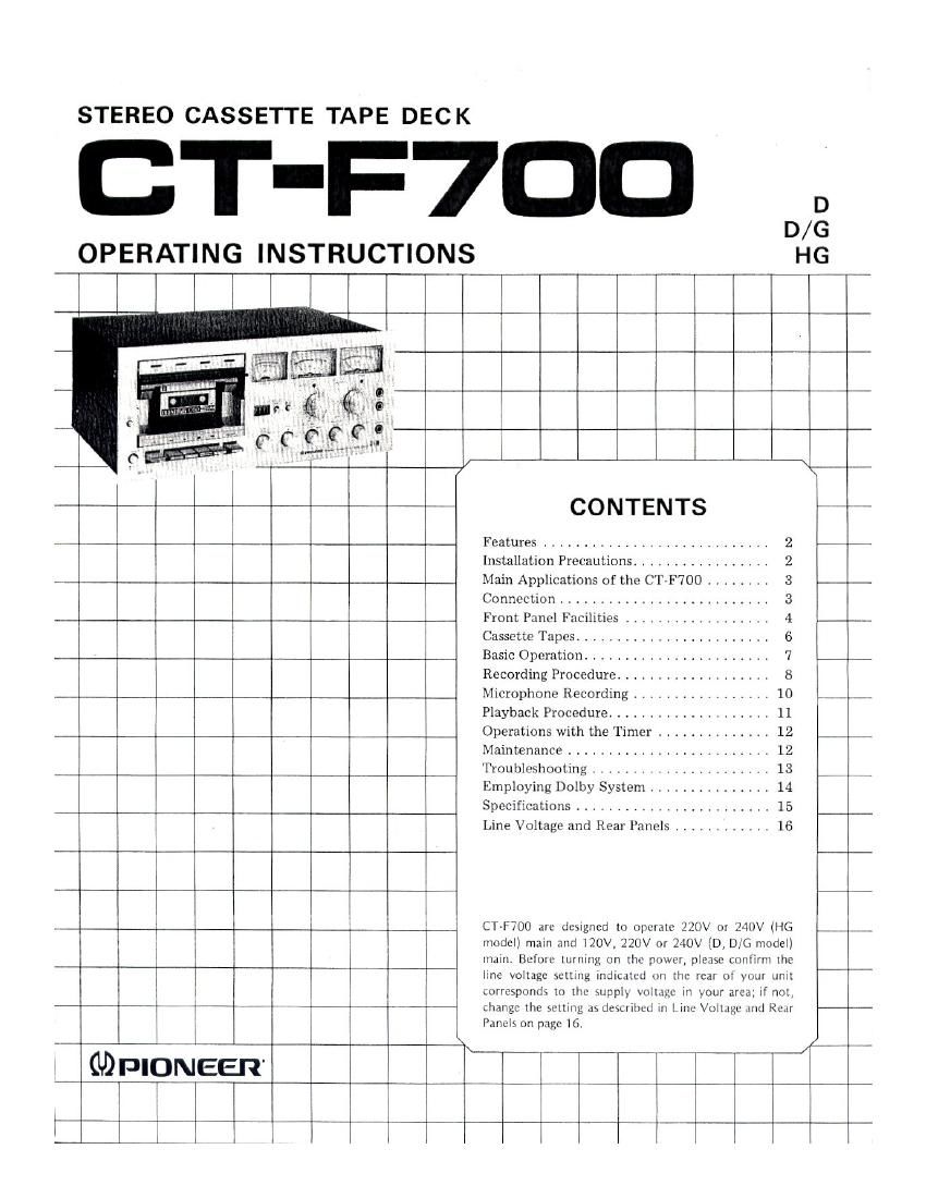 pioneer ctf 700 owners manual