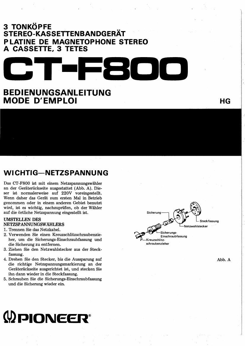pioneer ctf 800 owners manual