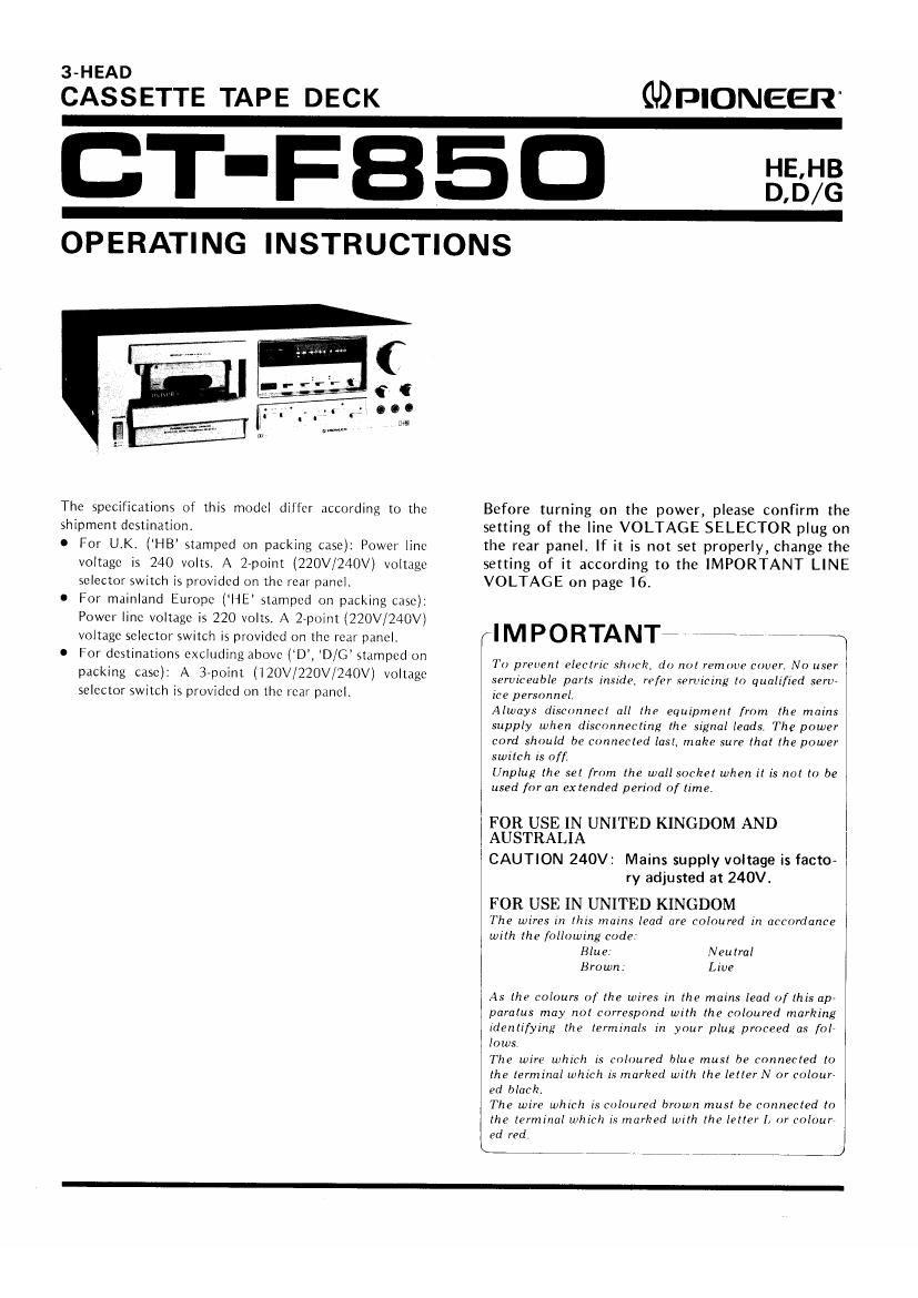 pioneer ctf 850 owners manual