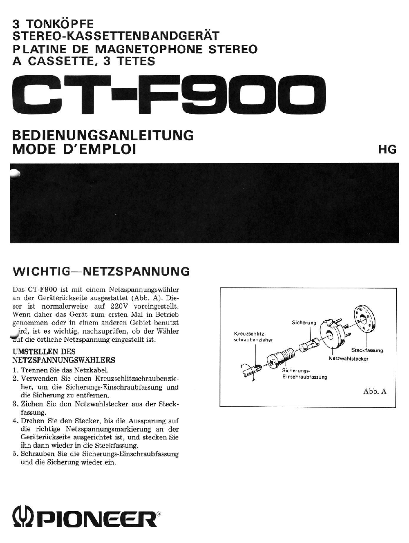 pioneer ctf 900 owners manual
