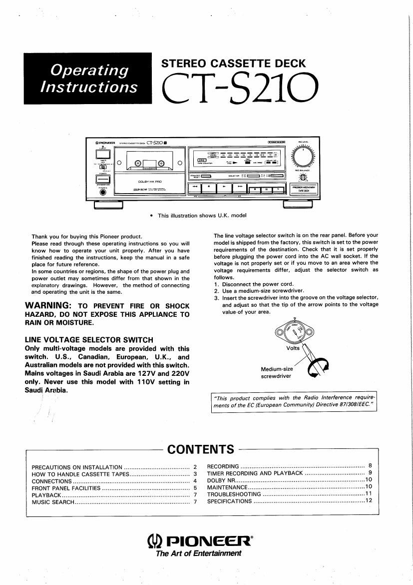 pioneer cts 210 owners manual