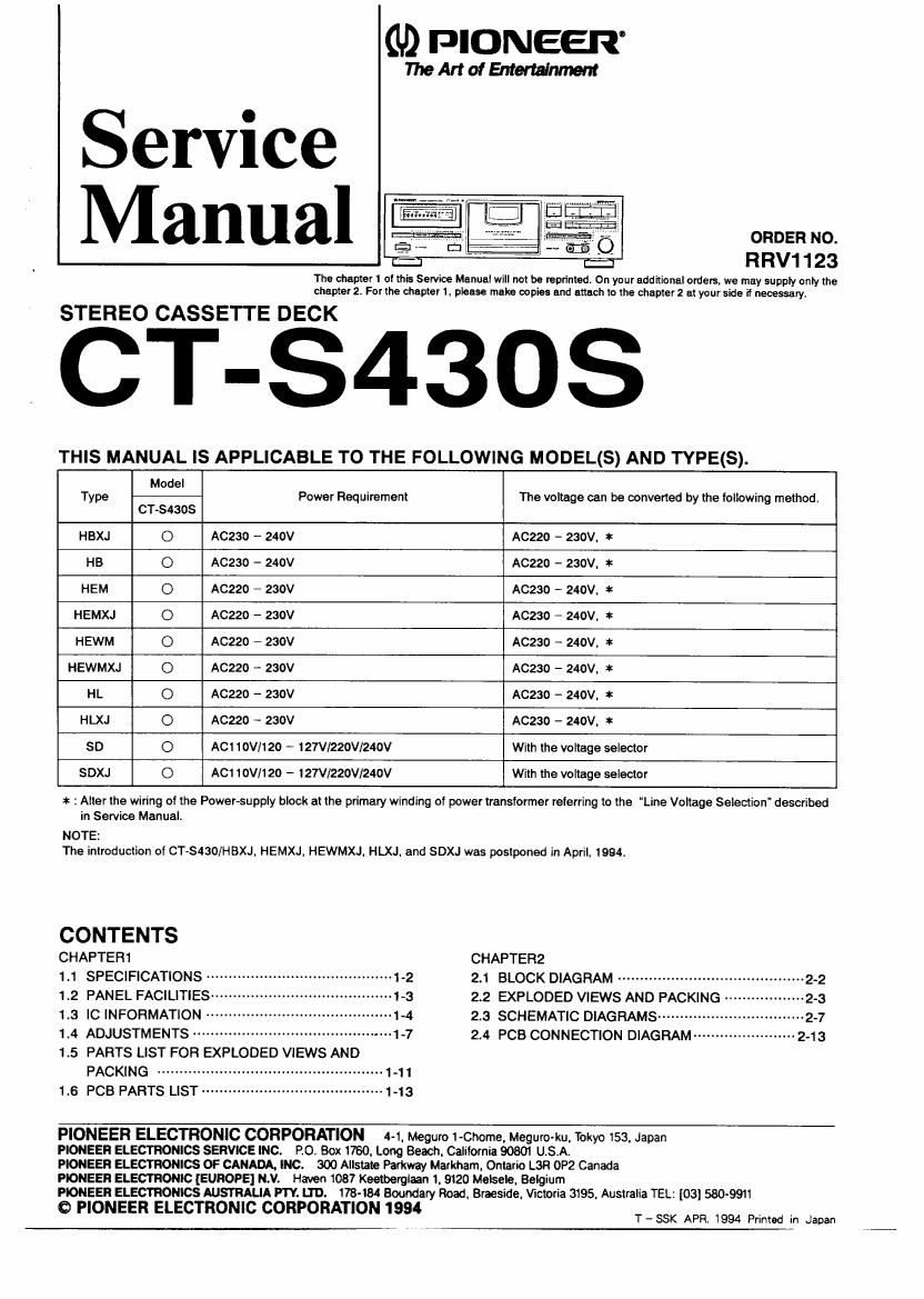 pioneer cts 430 service manual
