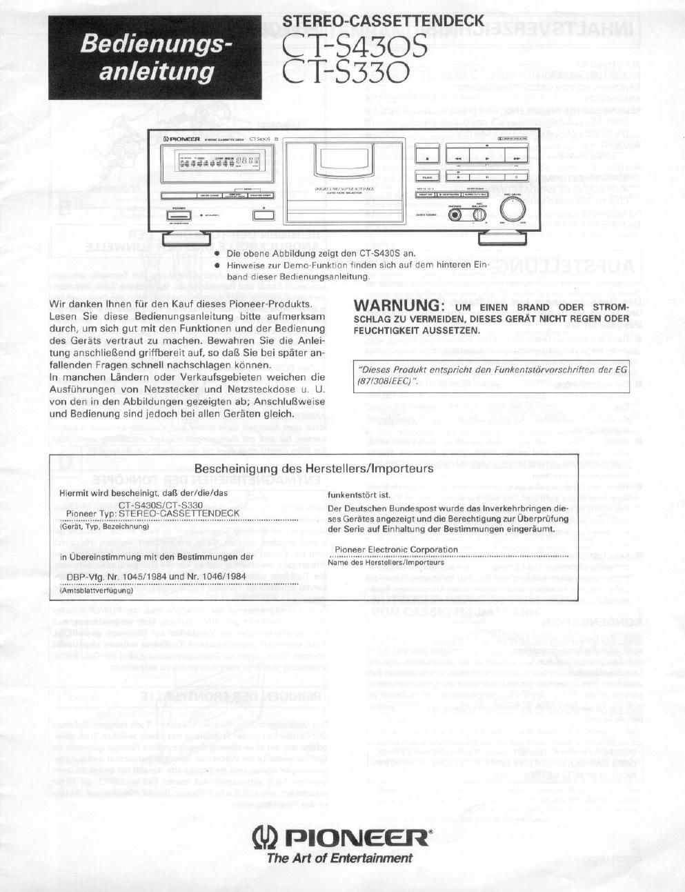 pioneer ct s430s bedienungsanleitung
