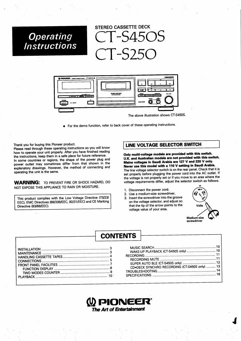 pioneer cts 450 s owners manual