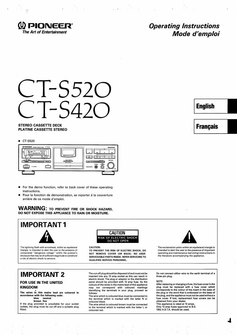 pioneer cts 520 owners manual