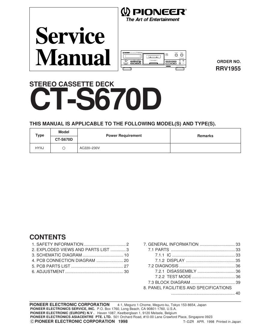 pioneer cts 670 d service manual