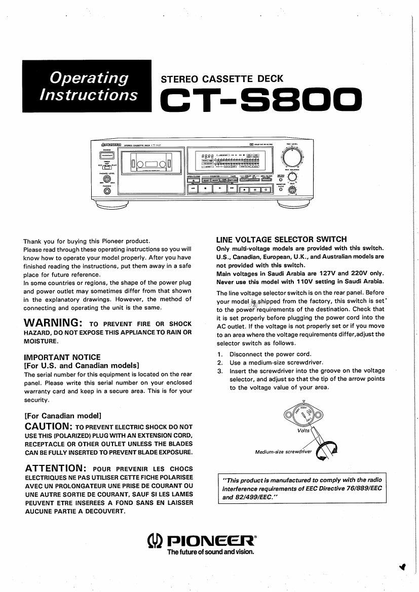 pioneer cts 800 owners manual