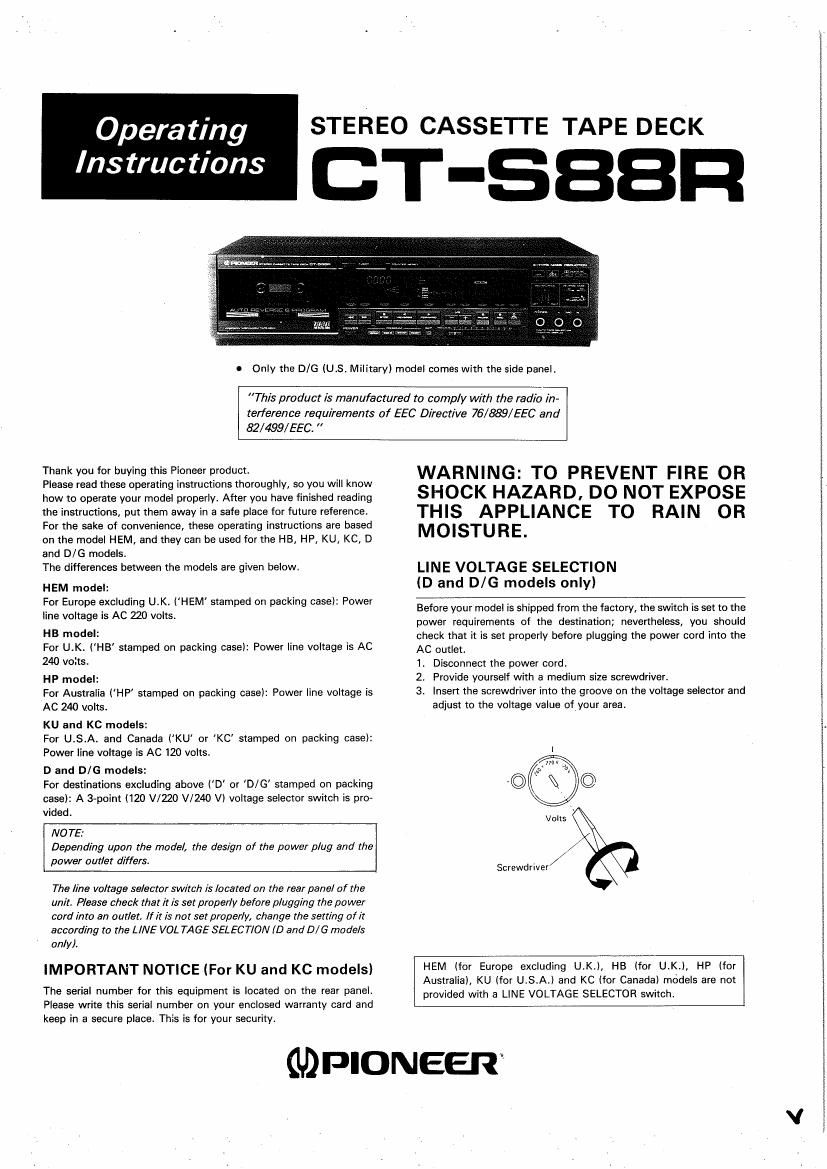 pioneer cts 88 r owners manual
