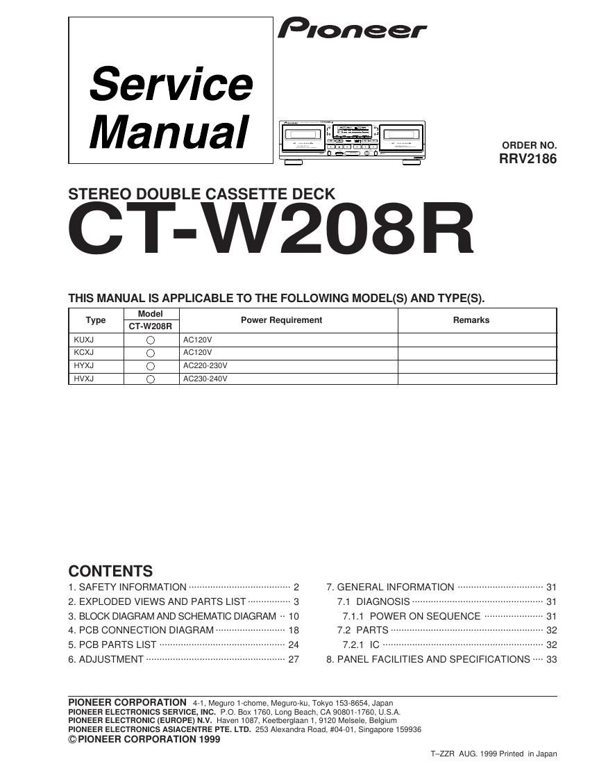pioneer ctw 208 r service manual
