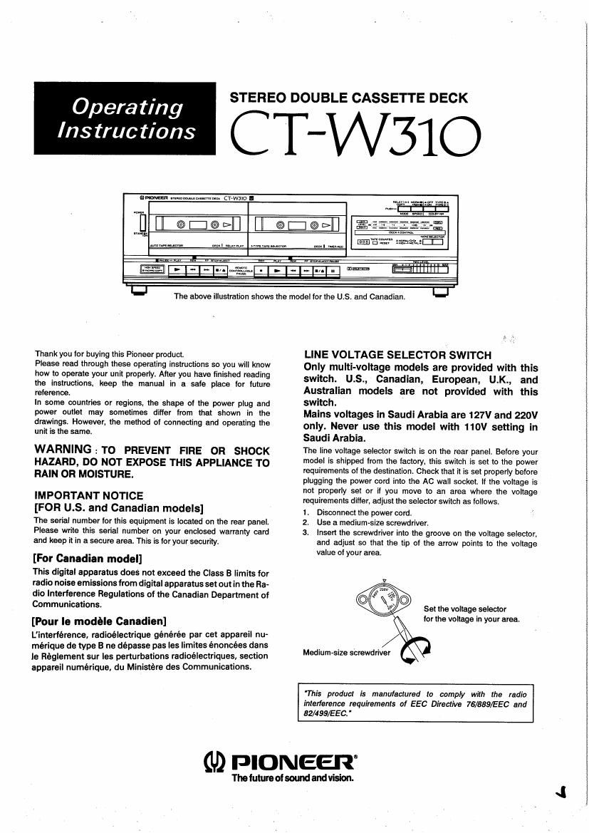pioneer ctw 310 owners manual