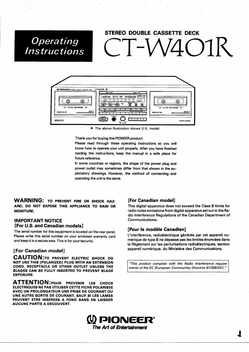 pioneer ctw 401 r owners manual