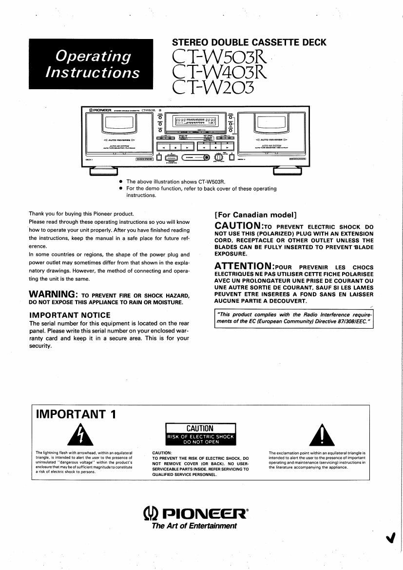 pioneer ctw 503 r owners manual