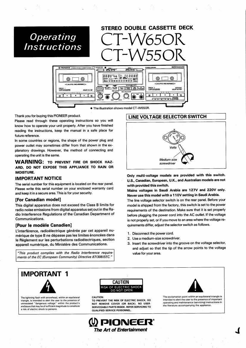 pioneer ctw 550 r owners manual