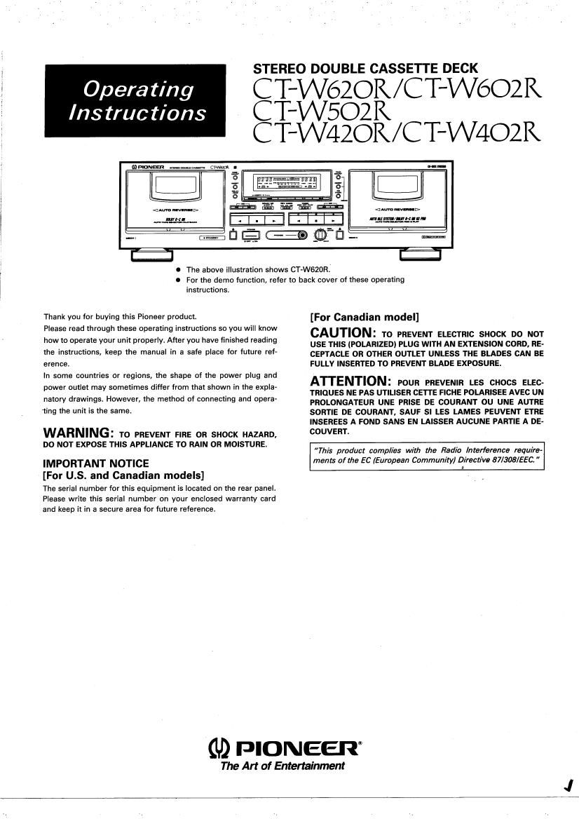 pioneer ctw 620 r owners manual