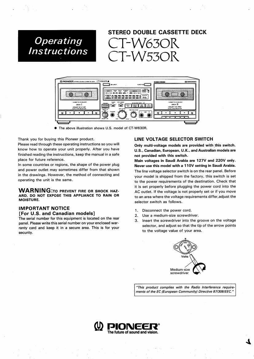 pioneer ctw 630 r owners manual