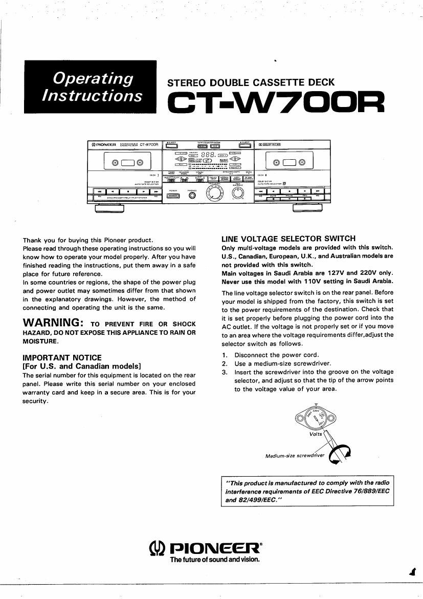 pioneer ctw 700 r owners manual