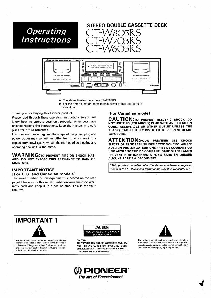 pioneer ctw 803 rs owners manual