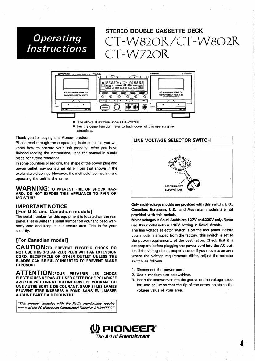 pioneer ctw 820 r owners manual